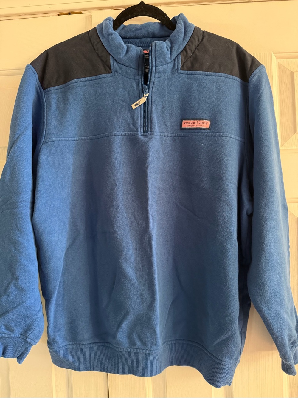 Vineyard Vines Blue Fleece Quarter-Zip with Dark Shoulder Panels